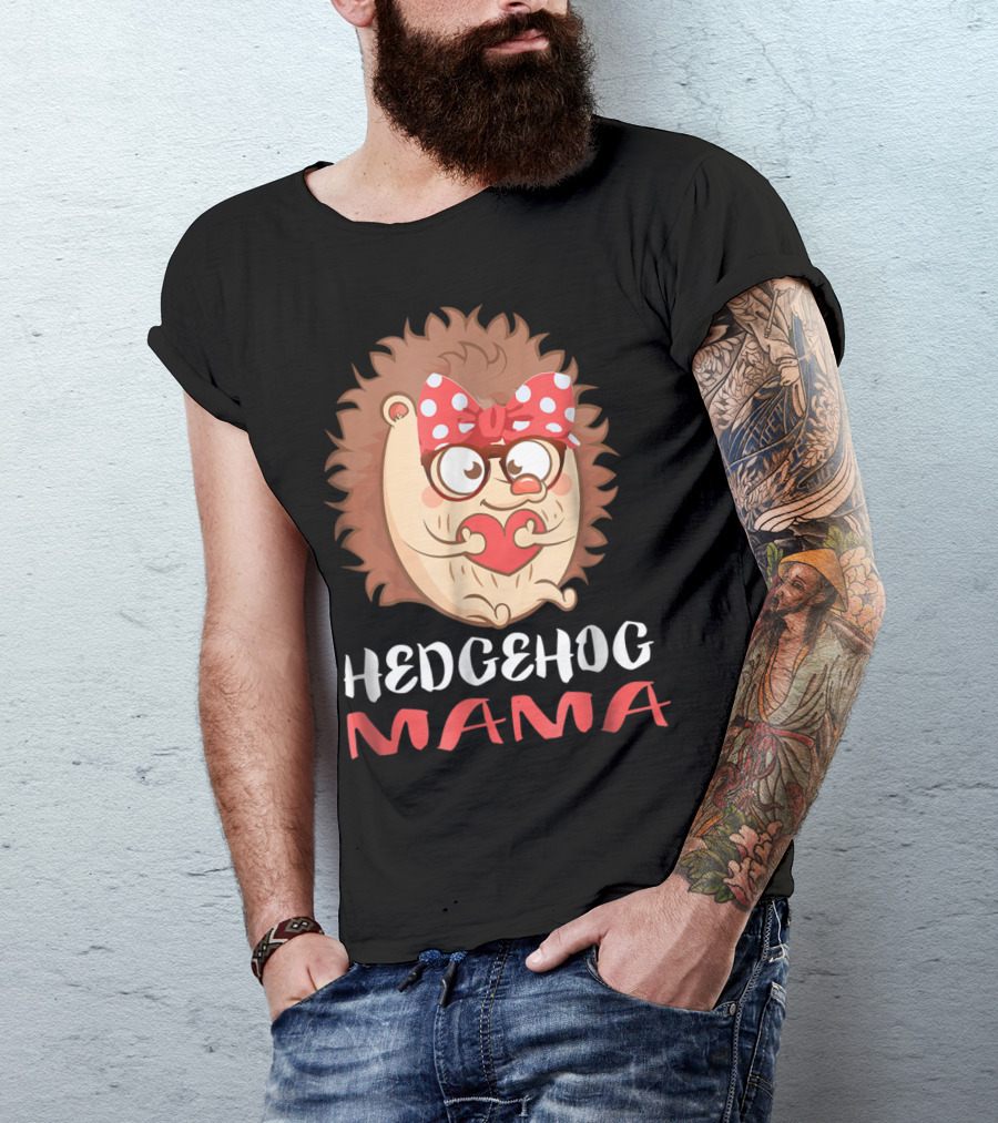 Hedgehog Mama Pet Lover Owner Mom With Glasses And Polka Dot Bow T-Shirt