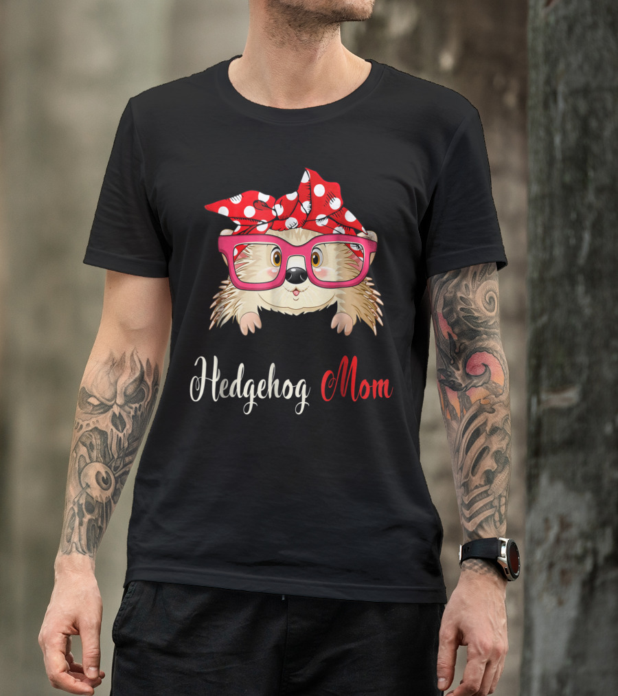 Hedgehog Mom Awesome Present54 Cute Glasses Polka Dot Bow T-Shirt
