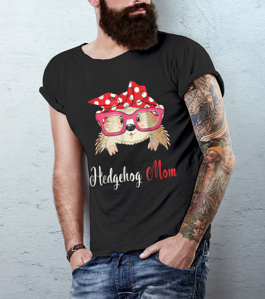 Hedgehog Mom Awesome Present54 Cute Glasses Polka Dot Bow T-Shirt