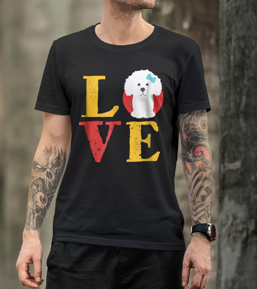 LOVE Bichon Frise Puppy With Blue Bow T-Shirt