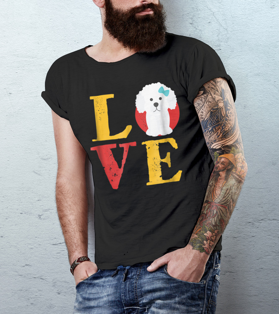LOVE Bichon Frise Puppy With Blue Bow T-Shirt