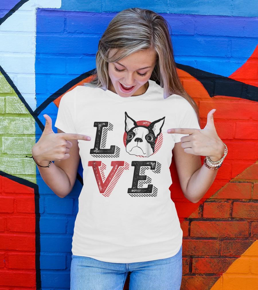 I Love Boston Terrier Dog Lover Puppies Mom Dad99 Love T-Shirt