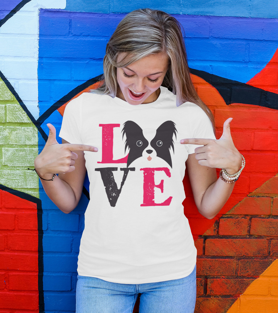 I Love Papillion Puppy Mom And Dad Love Papillon Dog T-Shirt