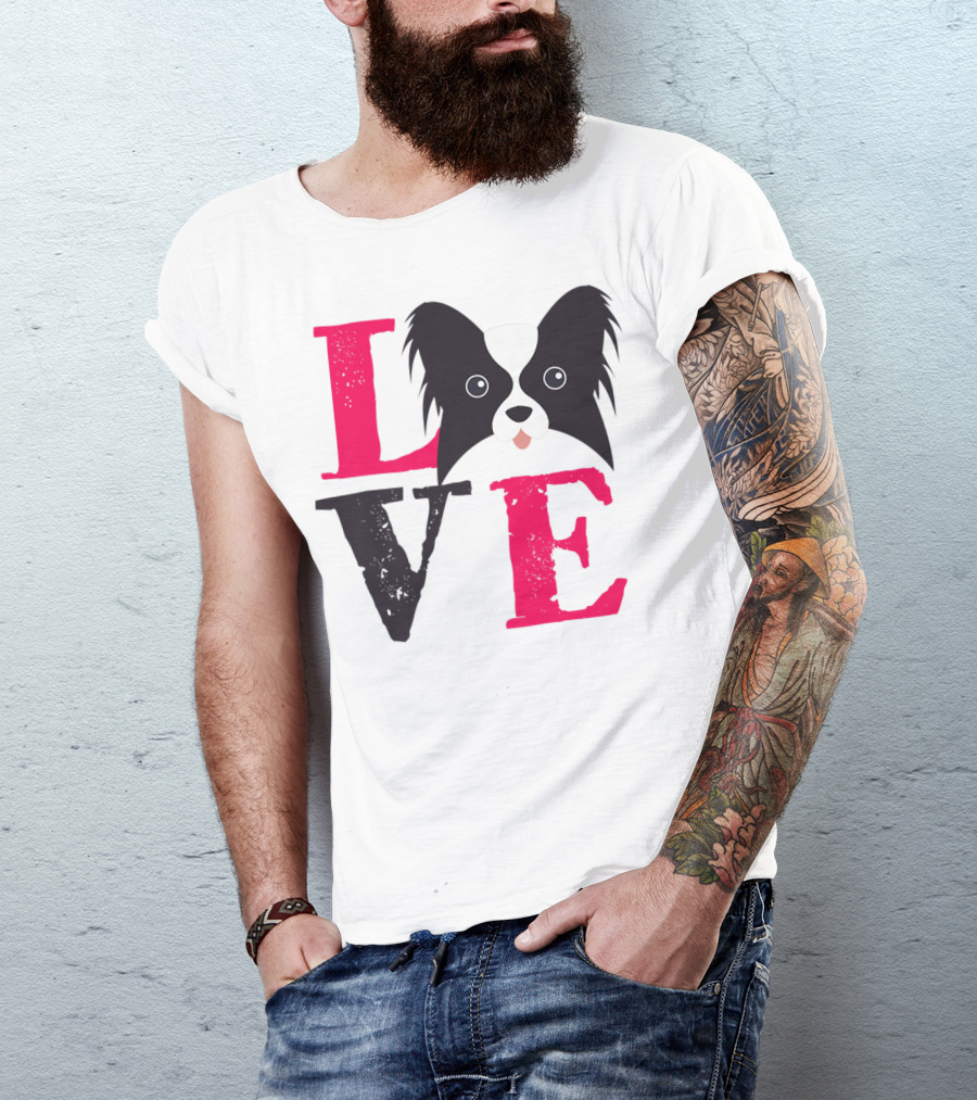 I Love Papillion Puppy Mom And Dad Love Papillon Dog T-Shirt