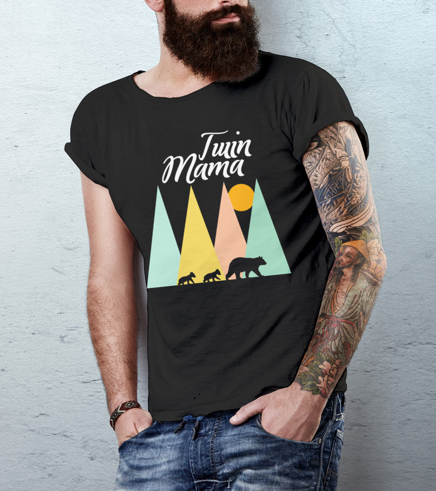 Twin Mama Bear Camping With Cubs In Forest T-Shirt
