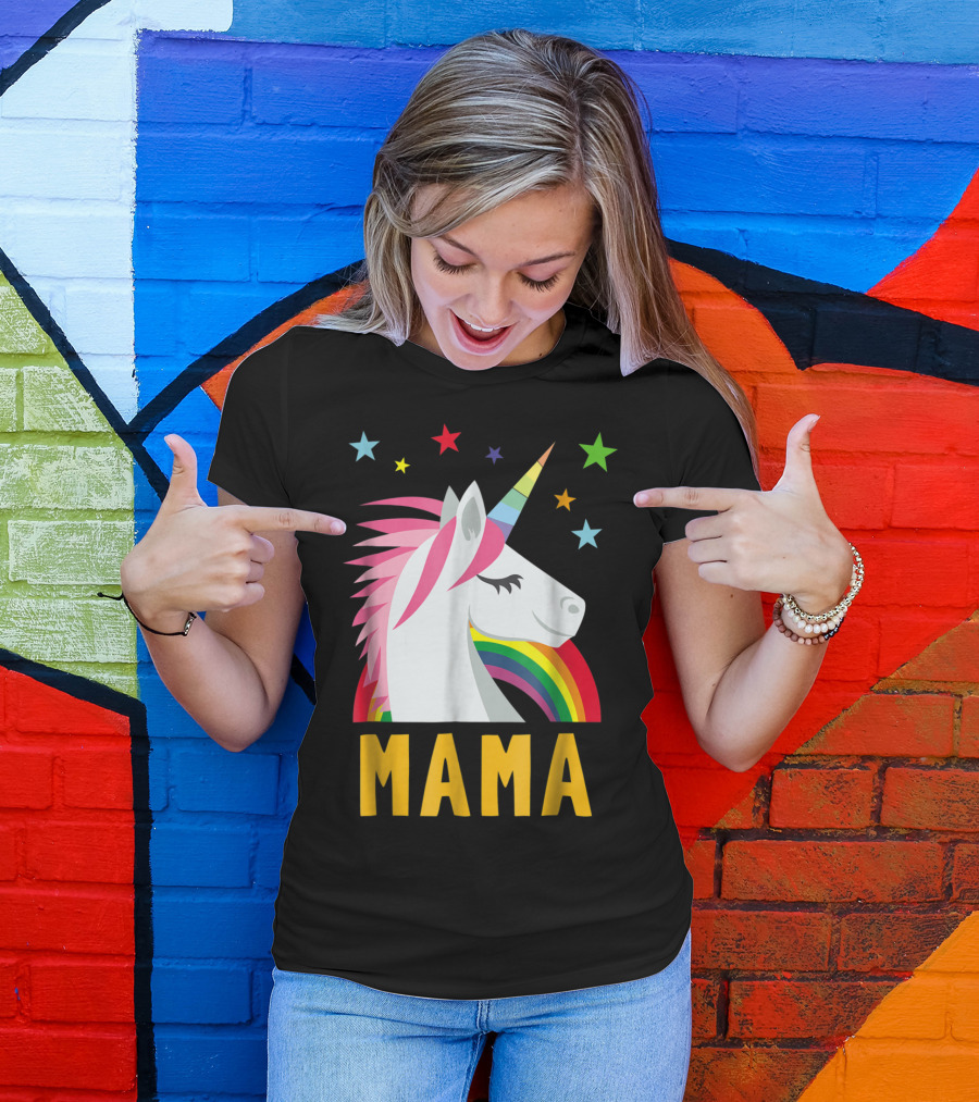 Mama Unicorn Rainbow Star Lovers T-Shirt
