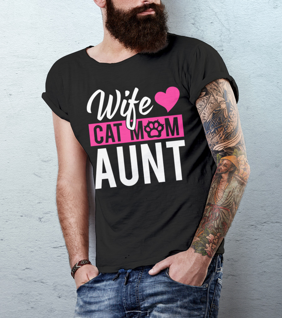 Wife Cat Mom Aunt Heart Paw T-Shirt