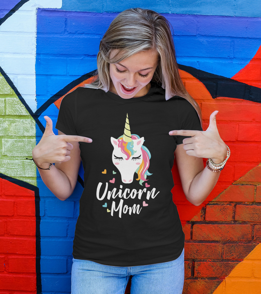 Unicorn Mom Cute Funny Unicorn Colorful Heart T-Shirt