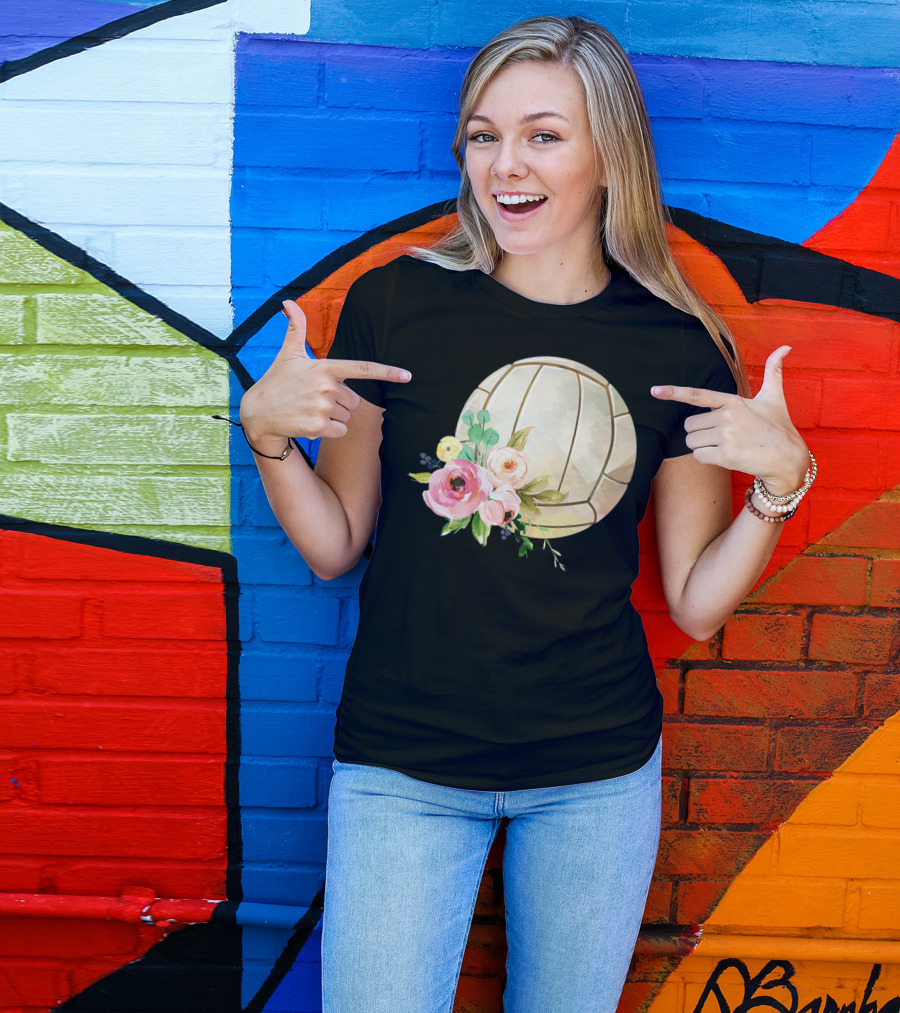 Watercolor Boho Floral Volleyball Patchwork T-Shirt