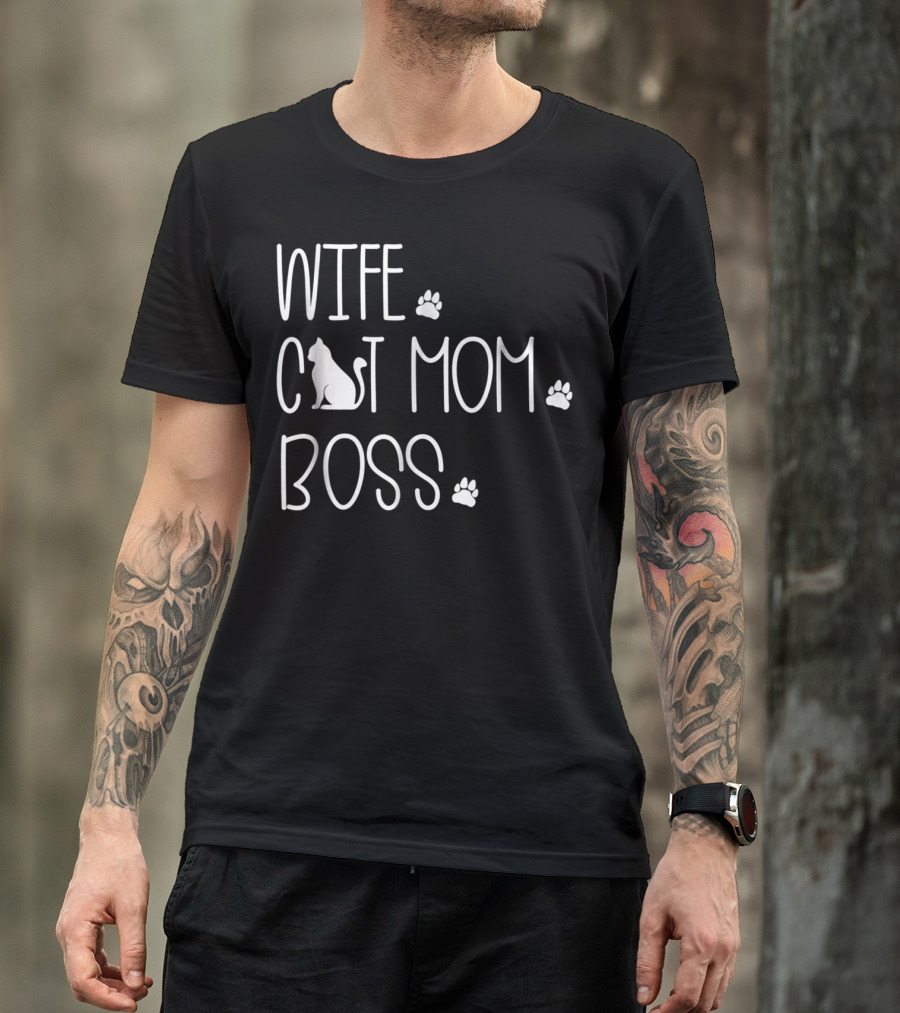 Wife Cat Mom Boss Special For Wife Paw Prints T-Shirt