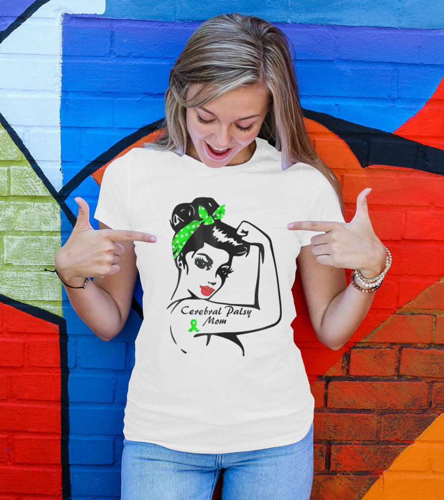 Cerebral Palsy Mom Strong Ribbon Green Polka Dot Bandana T-Shirt