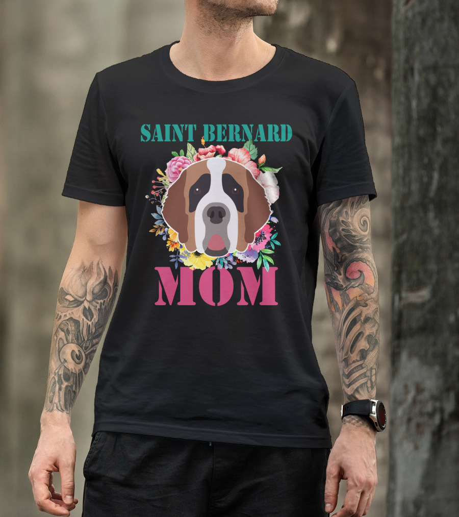Saint Bernard Mom Floral Puppy Pet Lover T-Shirt