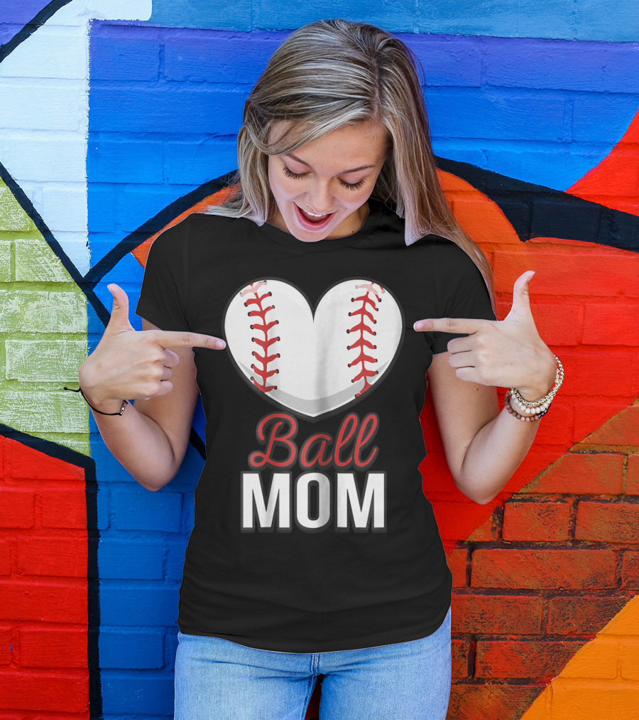 Ball Mom Heart Baseball Softball Mom T-Shirt