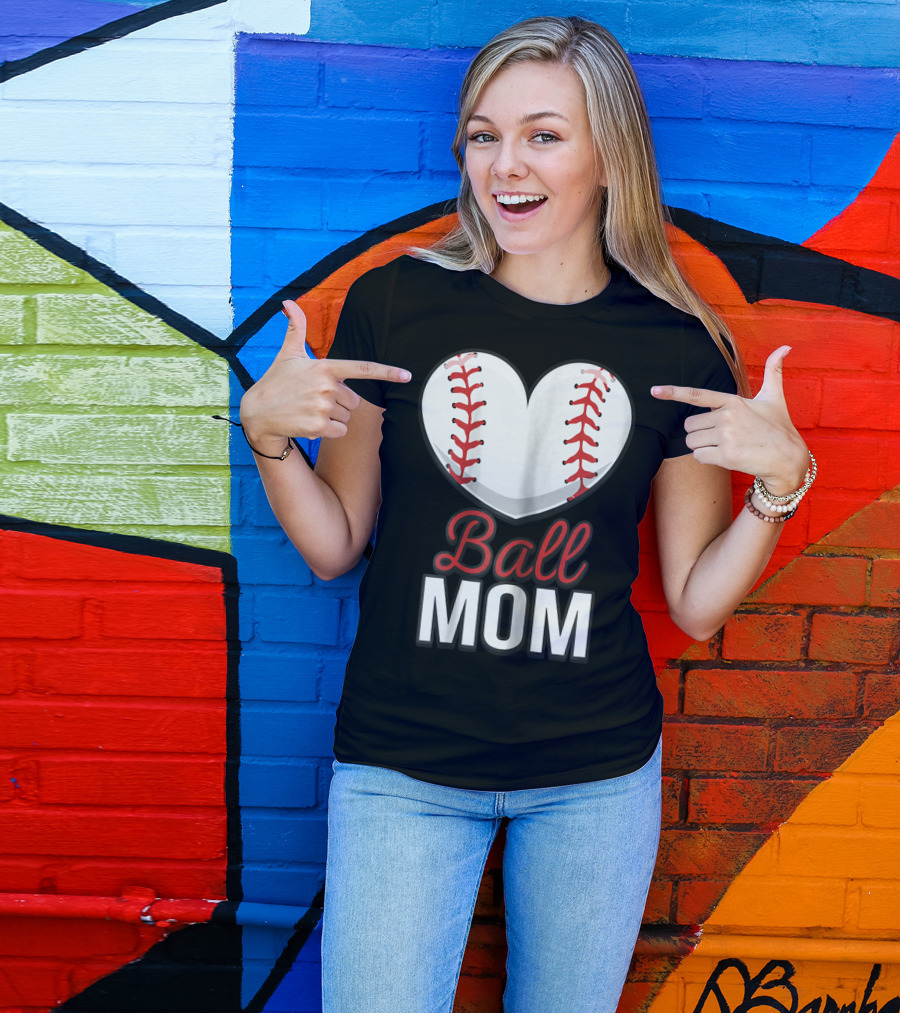 Ball Mom Heart Baseball Softball Mom T-Shirt