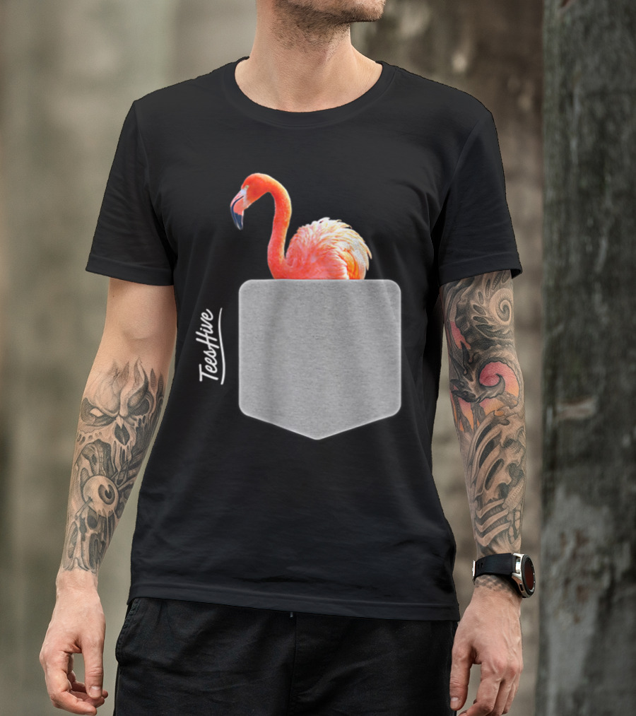 TeesHive Funny Flamingo Pocket Flamingo Mom Cute Flamingo Lover T-Shirt