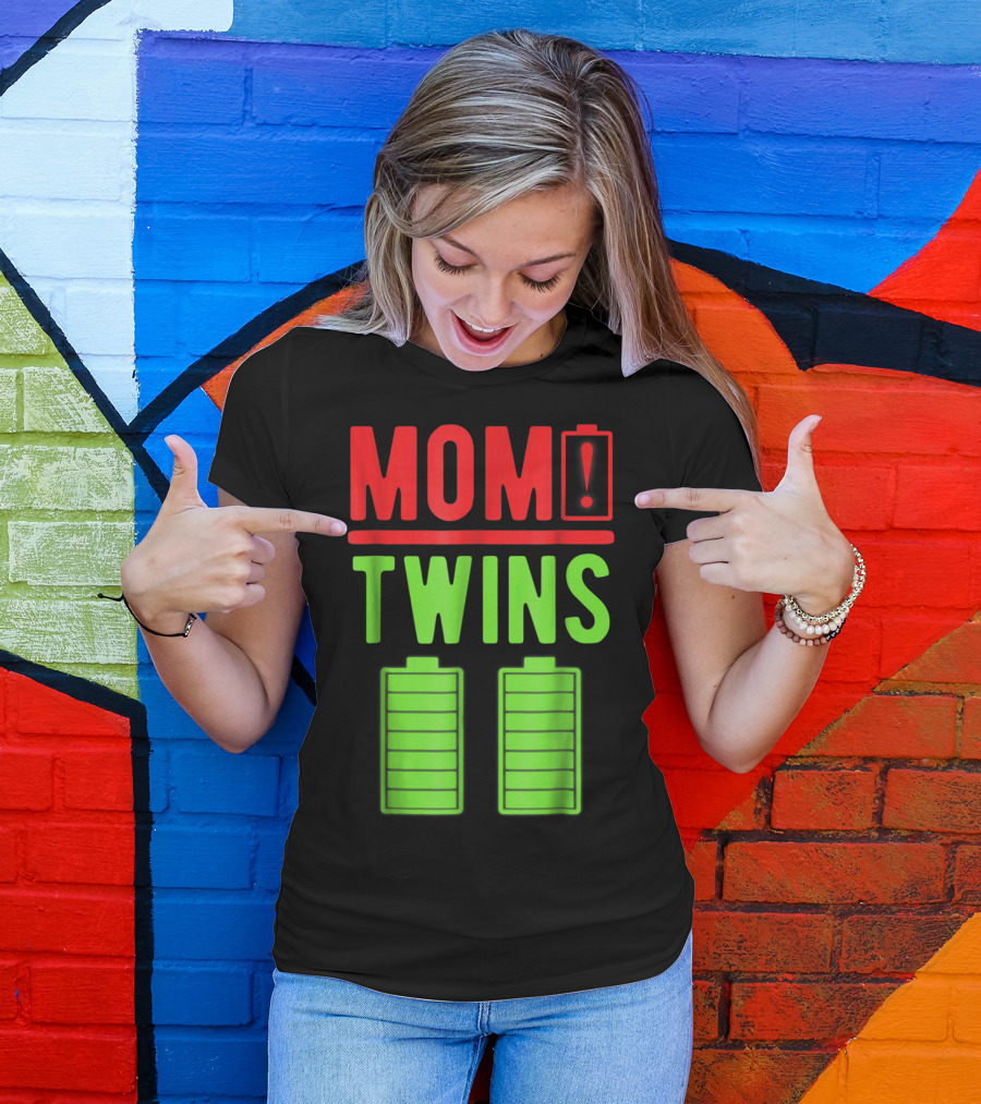 Mom Twins Battery Life Depleted Funny Twins Mom T-Shirt