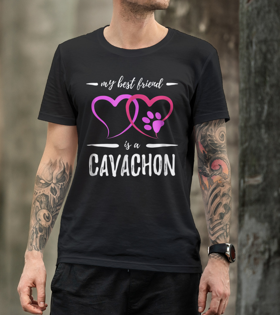 My Best Friend Is A Cavachon Dog Mom Funny Hearts Pawprint T-Shirt