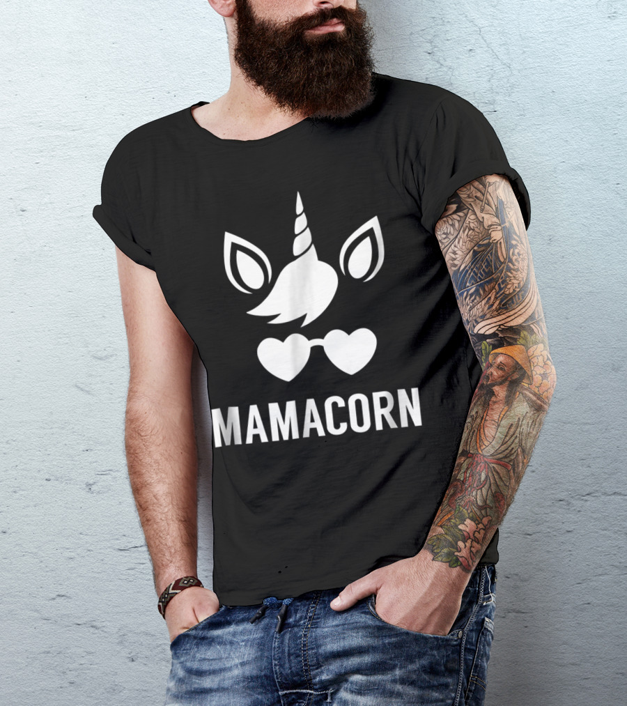 Funny Mamacorn Unicorn Heart Sunglasses T-Shirt