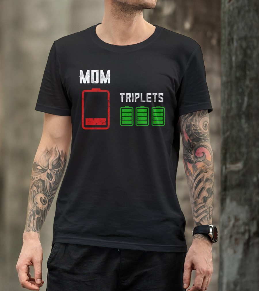 Mom Battery Depleted Triplets Full Charged T-Shirt