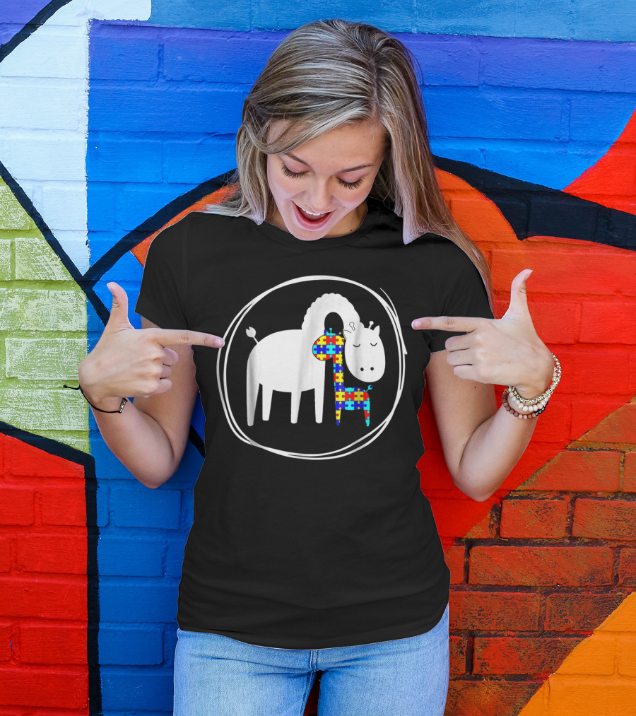Giraffe Autism Puzzle Piece Giraffe Lover Autism Awareness T-Shirt