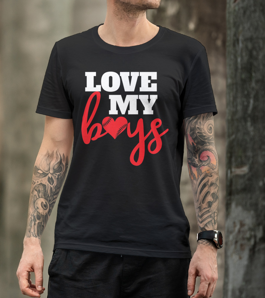 LOVE MY BOYS Baseball Heart T-Shirt