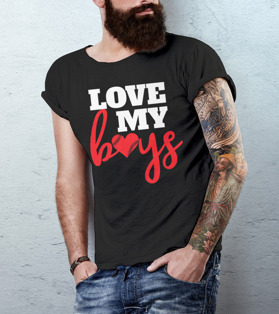 LOVE MY BOYS Baseball Heart T-Shirt