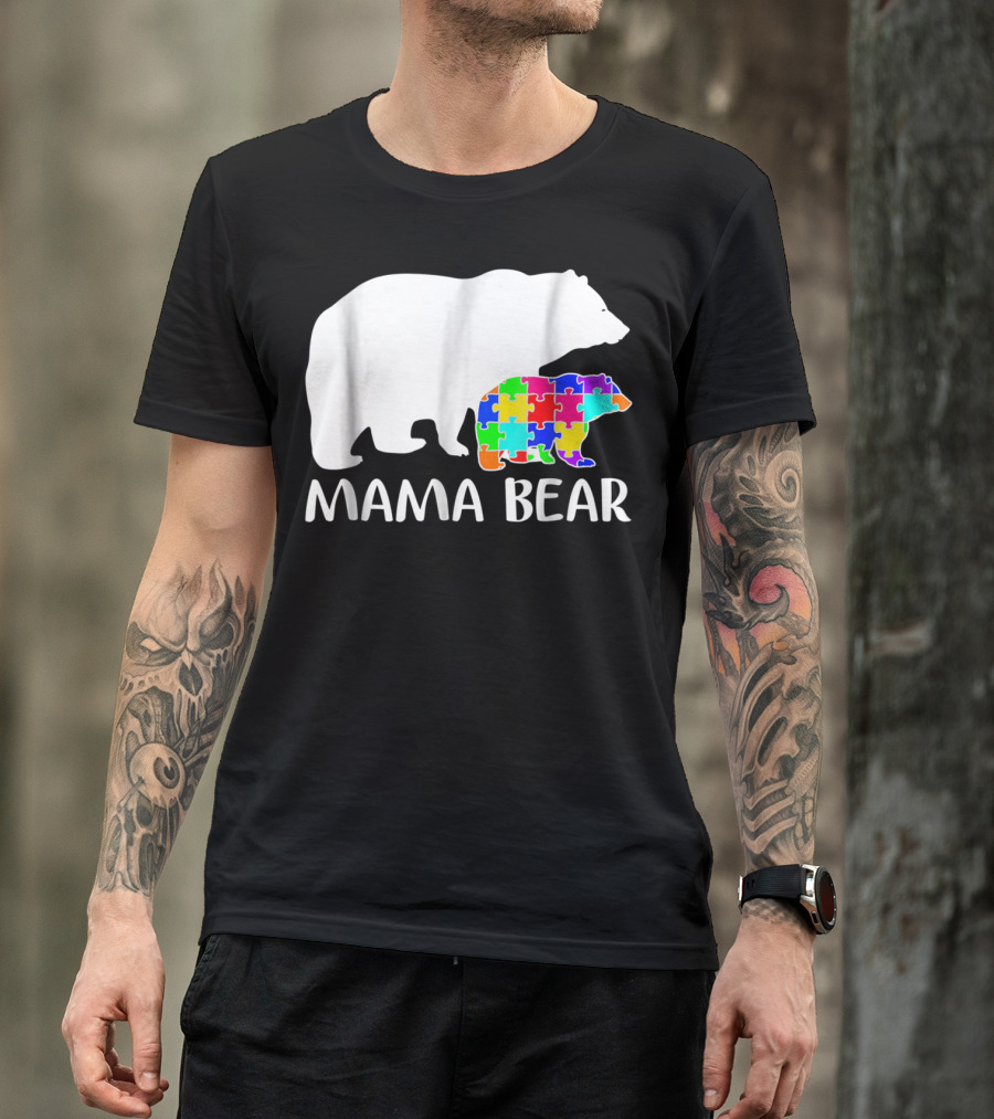 Mama Bear Puzzle Piece Autism Awareness Mother7 T-Shirt