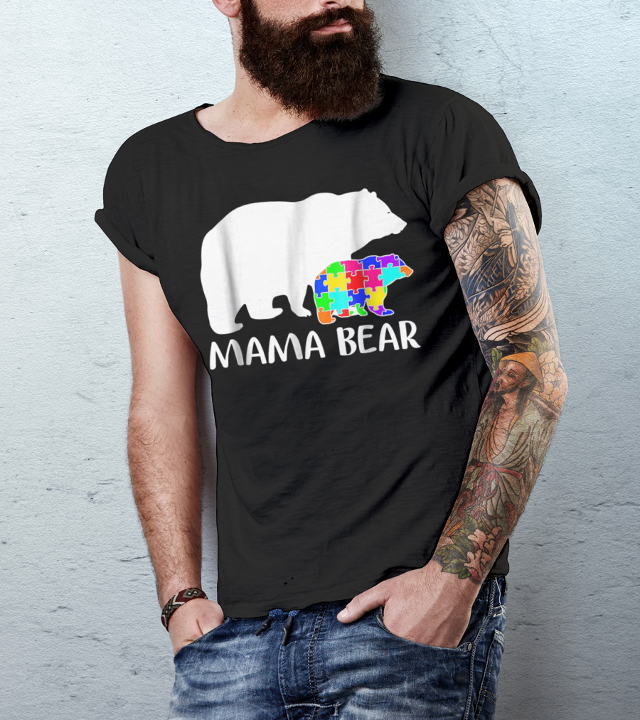 Mama Bear Puzzle Piece Autism Awareness Mother7 T-Shirt
