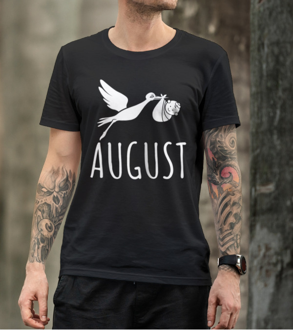 Mom Duties Begin In August Stork Illustration For Expectant Mothers T-Shirt
