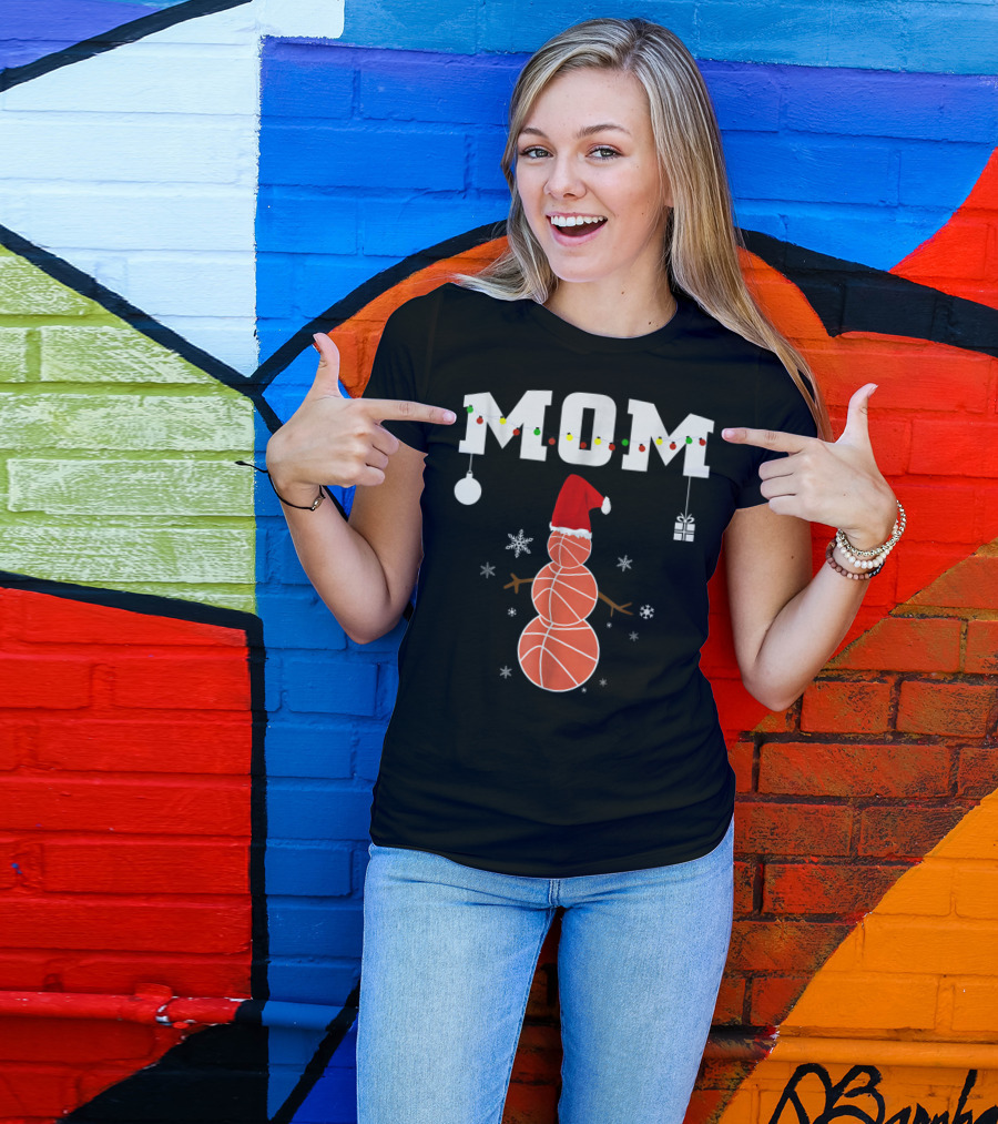 Basketball Mom Snowman Christmas Family Matching Holiday 90s T-Shirt