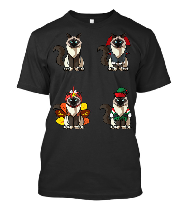 Birman Cat Dracula Turkey Elf Halloween Thanksgiving Christmas T-Shirt