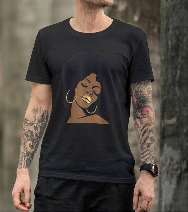 Black Girl Magic Afro Diva Gold Lips Melanin Mom Wife37 Bold Gold Accents T-Shirt