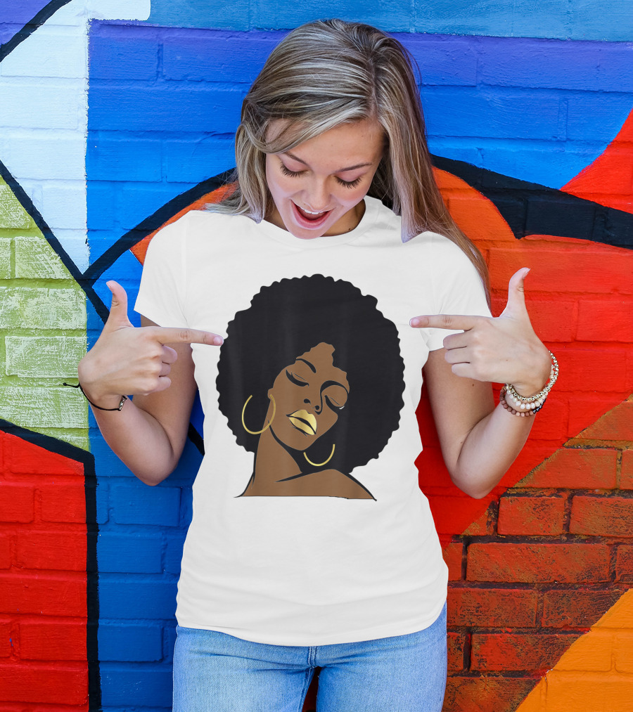 Black Girl Magic Afro Diva Gold Lips Melanin Mom Wife37 Bold Gold Accents T-Shirt