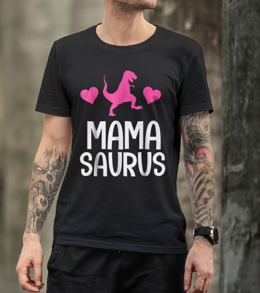 Mamasaurus Cute Mom Dinosaur With Hearts T-Shirt