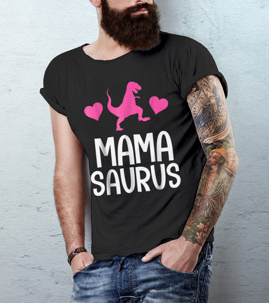 Mamasaurus Cute Mom Dinosaur With Hearts T-Shirt