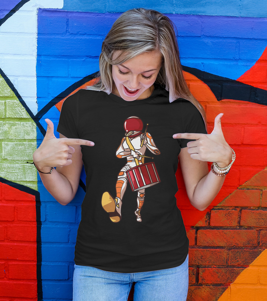 Marching Band Drums Mom Player High School Space-Themed Drummer Astronaut T-Shirt