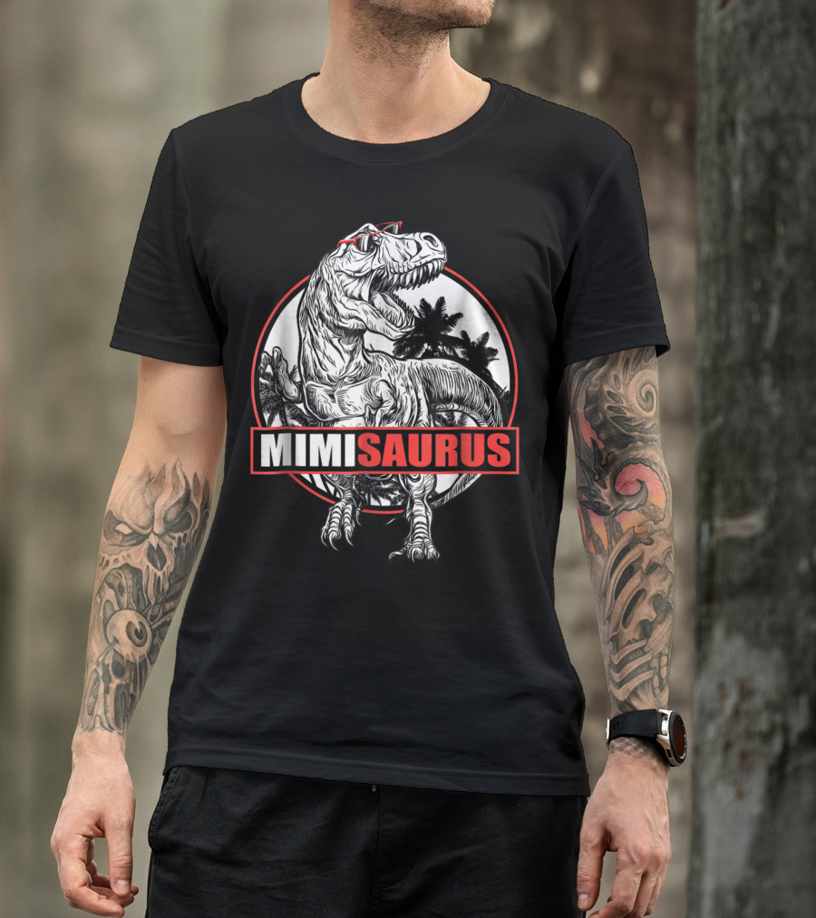 MimiSaurus Dinosaur Mimi Saurus T-Rex Wearing Sunglasses T-Shirt