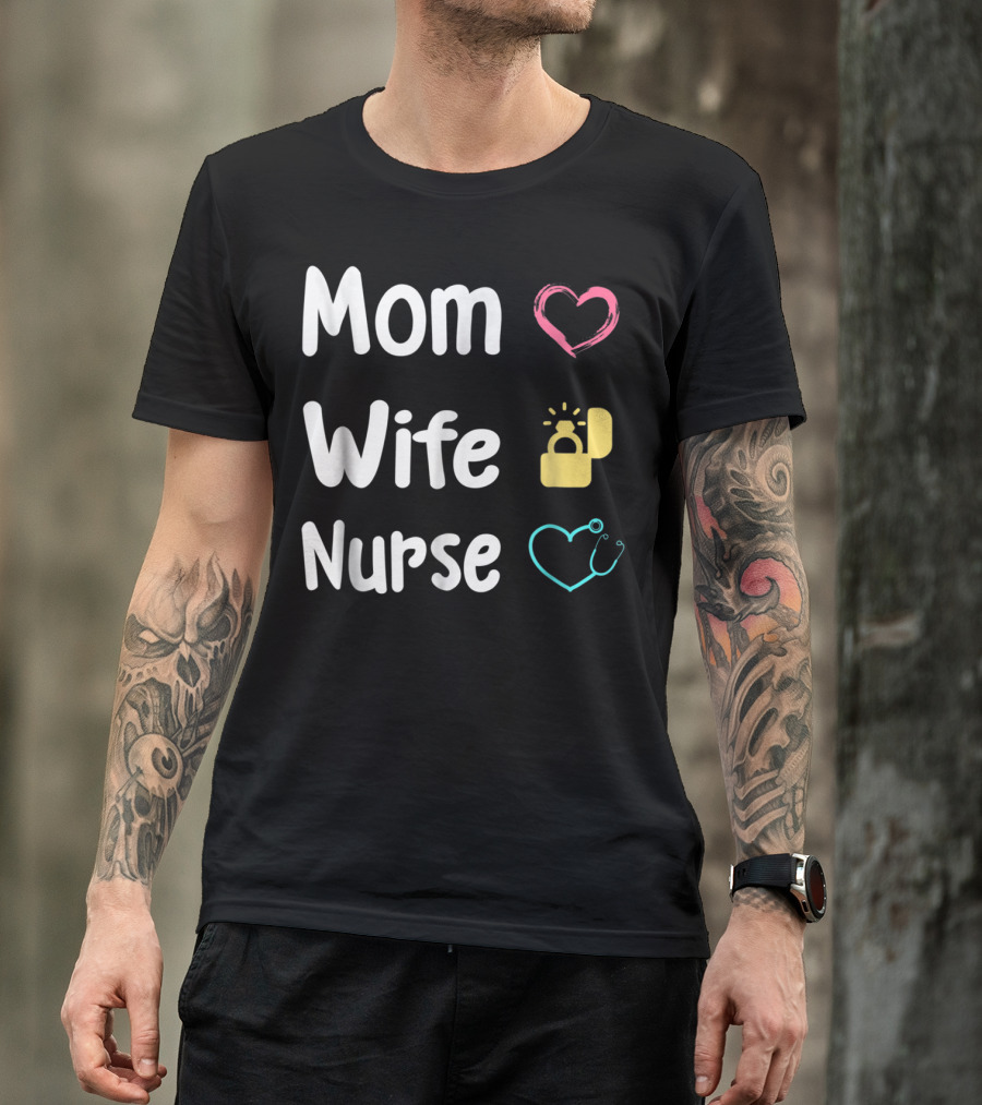 Mom Wife Nurse Heart Ring Stethoscope Icons T-Shirt