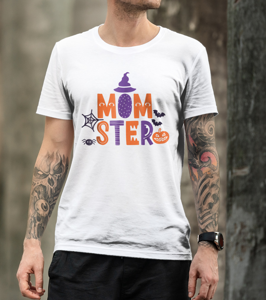 Momster Halloween Witch Hat Spider Web Bat Pumpkin 90 T-Shirt