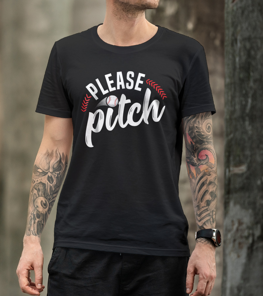 Please Pitch Baseball Funny Adult Humor Mom Pun90 T-Shirt