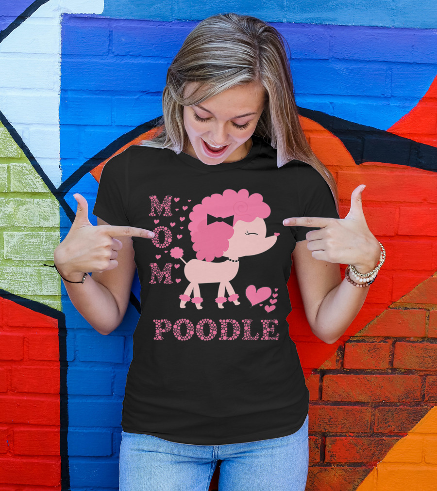 POODLE MOM DOG HEARTS BOW T-Shirt