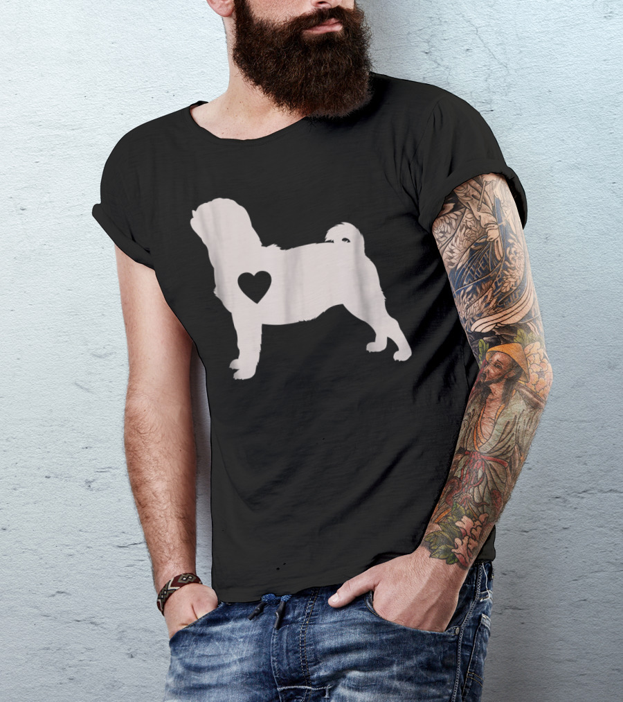 Pug Love Heart Silhouette Dog Idea Pug Dog T-Shirt