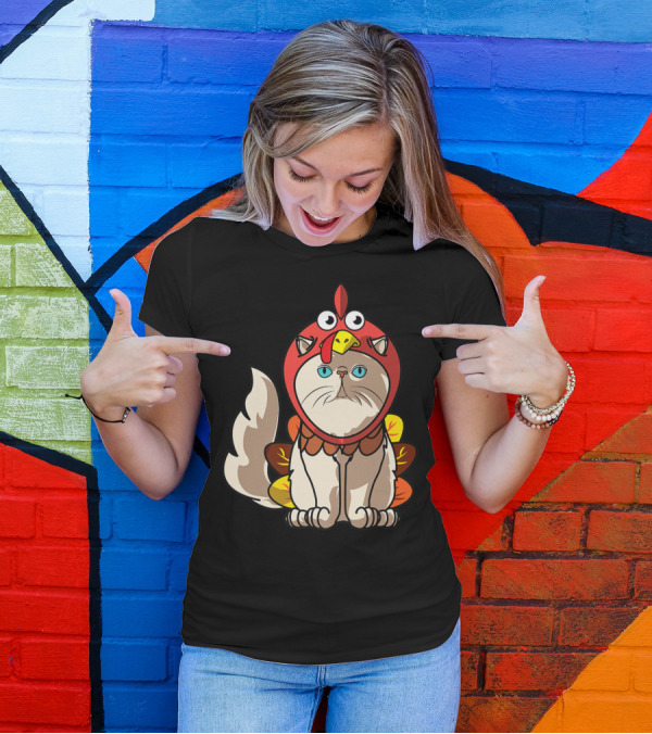 Thanksgiving Persian Mom Cat In Turkey Costume Greetings T-Shirt