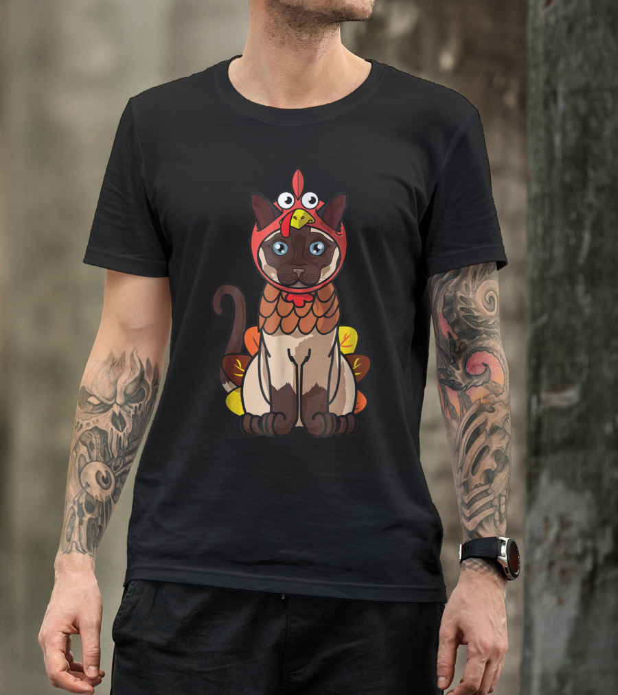 Thanksgiving Siamese Cat Mom Owner In Turkey Costume Greetings T-Shirt