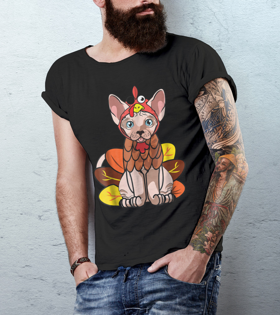 Thanksgiving Turkey Costume Sphynx Cat For Cat Mom Owner T-Shirt