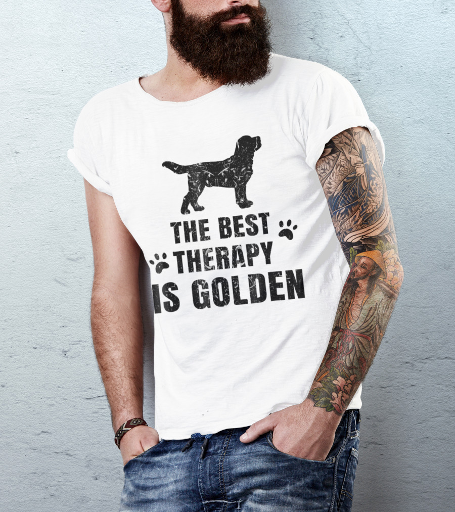 THE BEST THERAPY IS GOLDEN WITH DOG PAW PRINTS T-Shirt