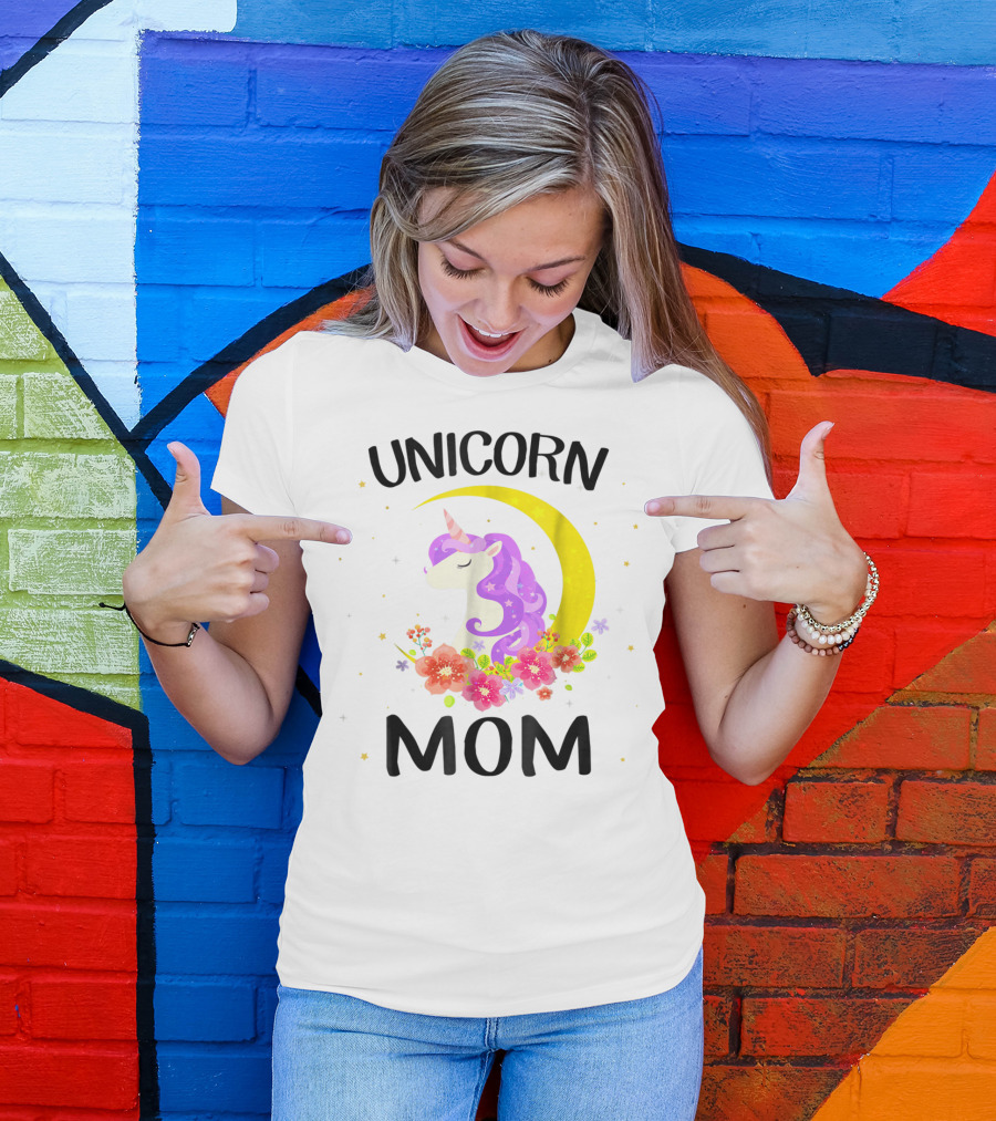 Unicorn Mom Moon Floral Magic T-Shirt