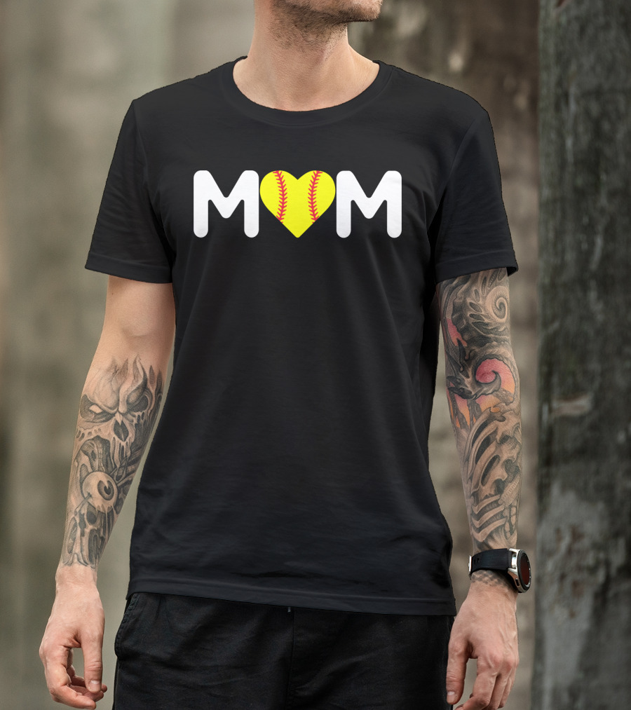 MOM Heart Baseball Stitch Love T-Shirt