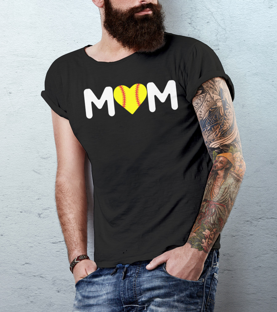 MOM Heart Baseball Stitch Love T-Shirt
