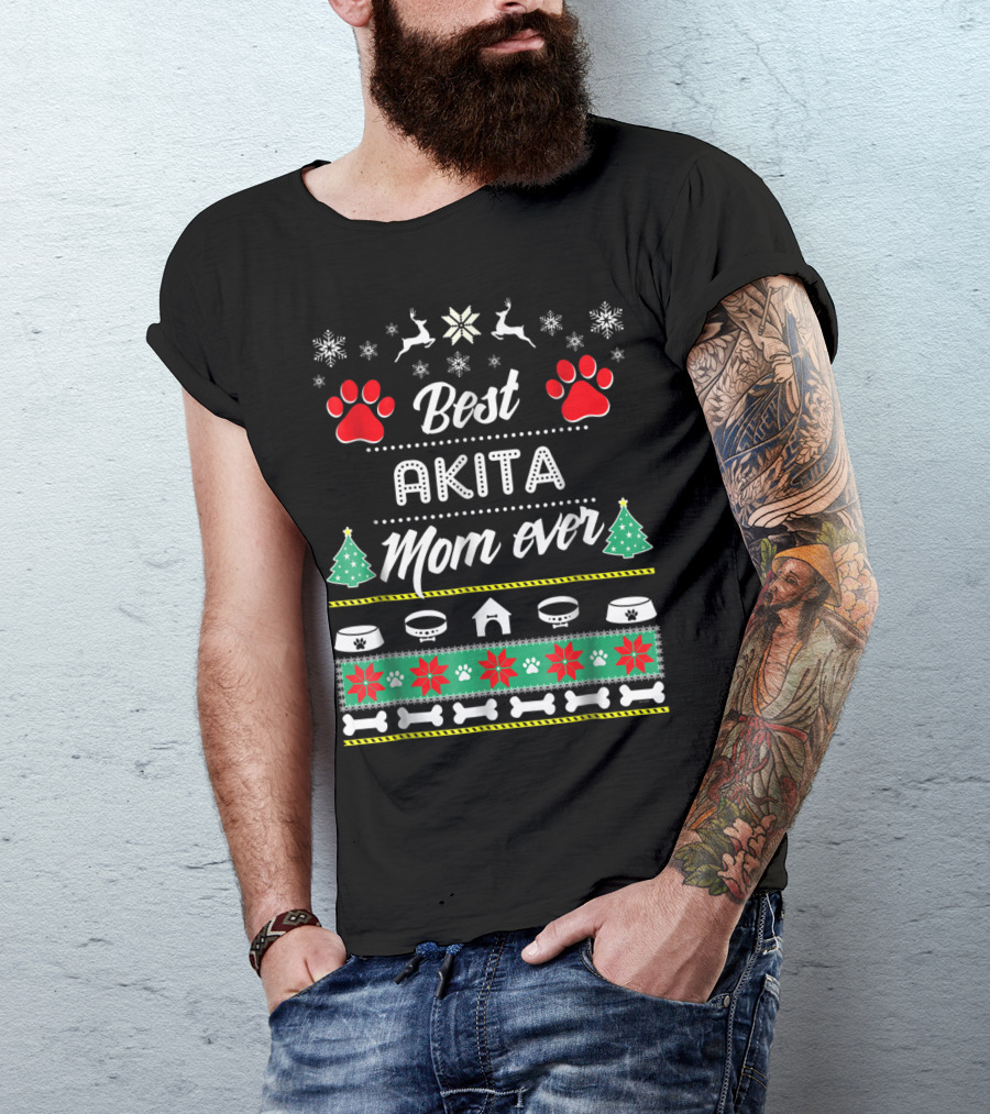 Best Akita Mom Ever Ugly Christmas T-Shirt